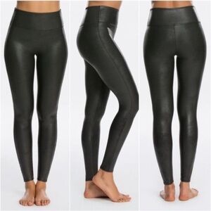 Spanx‎ Faux Leather Leggings Women's Small Black Metallic Slimming Shaping